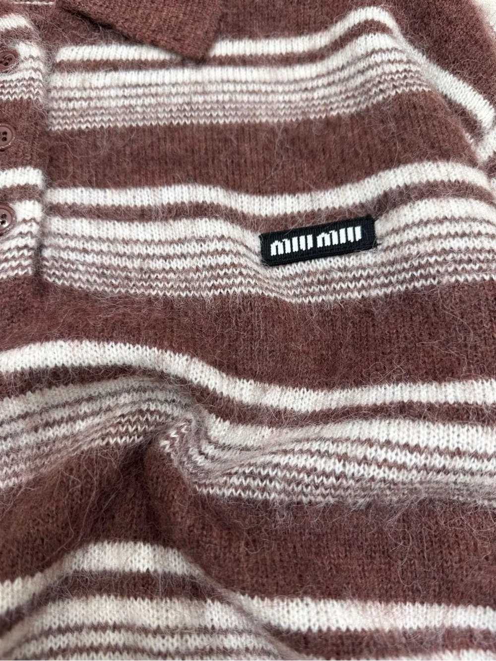 Miu Miu Burgundy and White Striped Polo-Neck Sweater